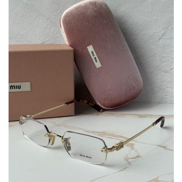 NEW Miu Miu M50YV Gold Rimless Metal Eyeglasses Frames
